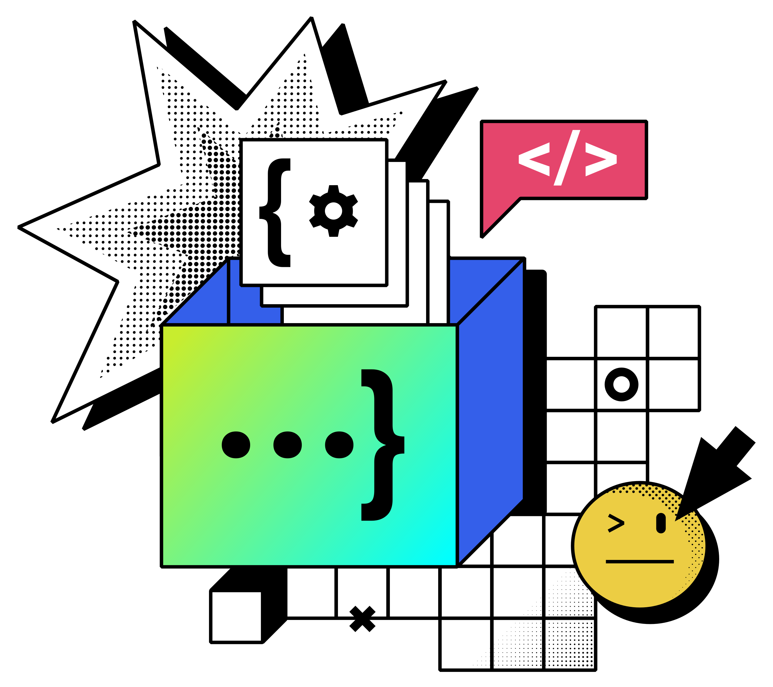 Memphis illustration of a folder with code snippets