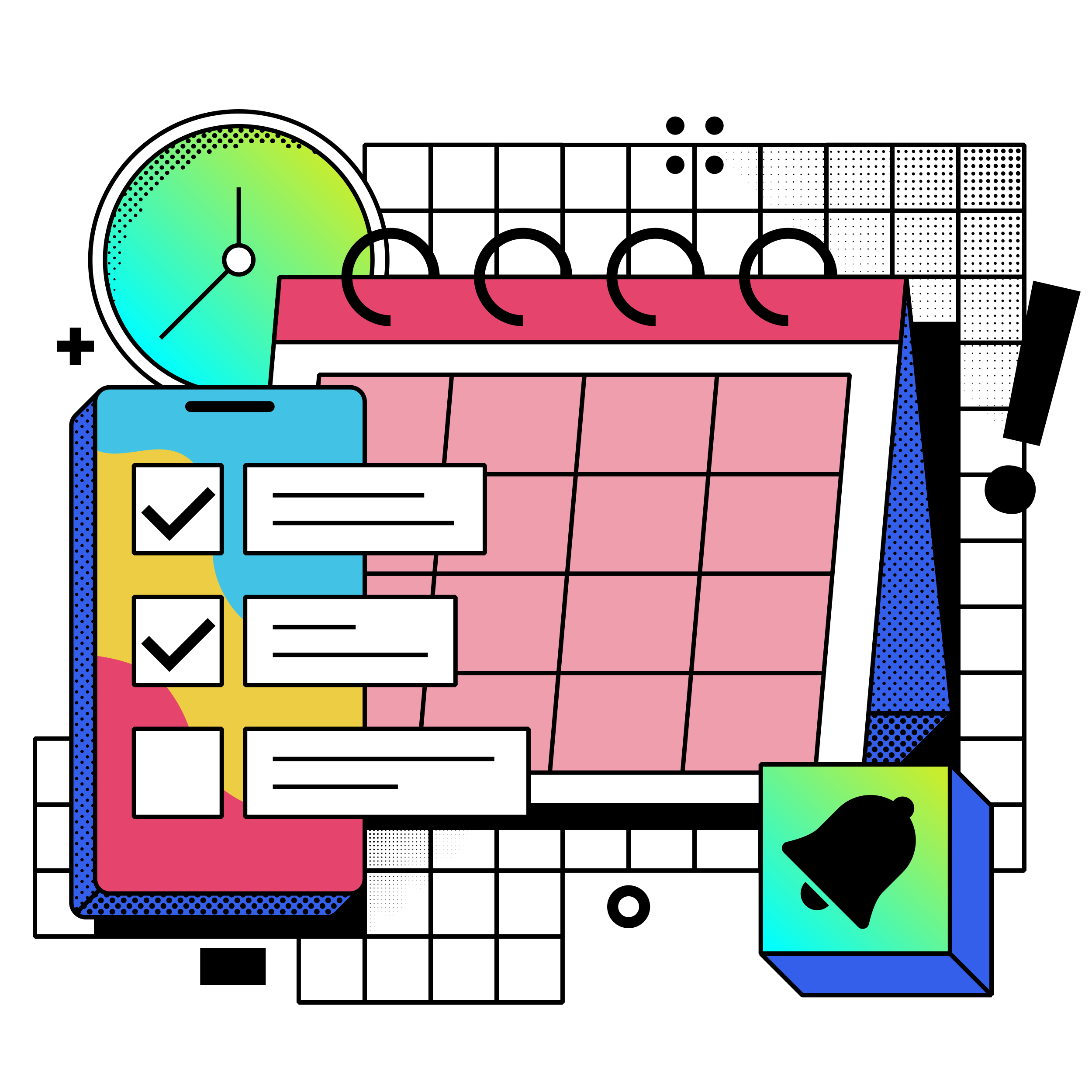 Memphis illustration of a calendar with reminders for time management
